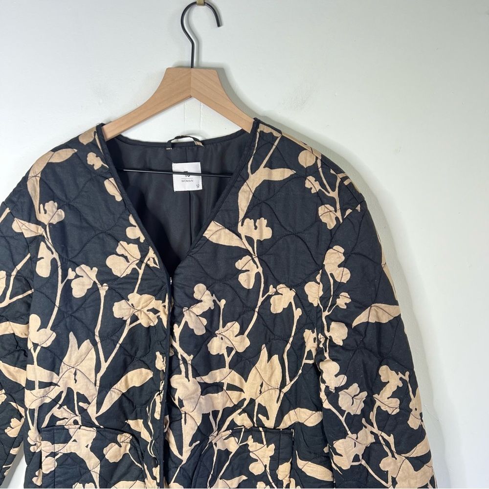 Tu Lightweight Spring Black and Cream Floral Women's Quilted Jacket size 12 - Picture 2 of 6